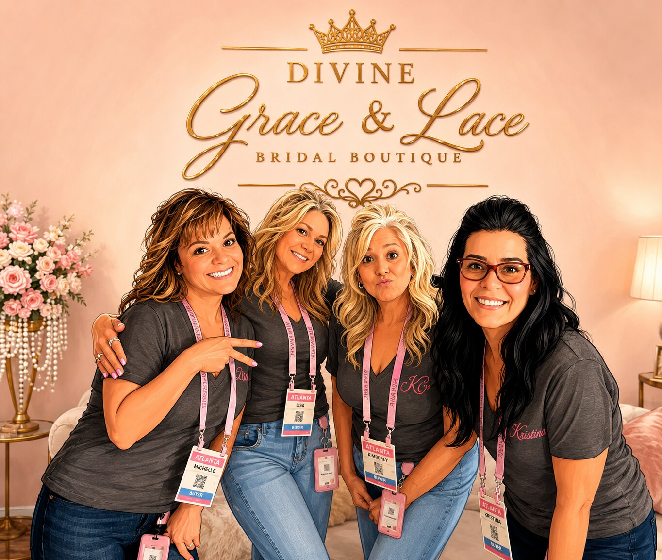 Four women together in matching shirts