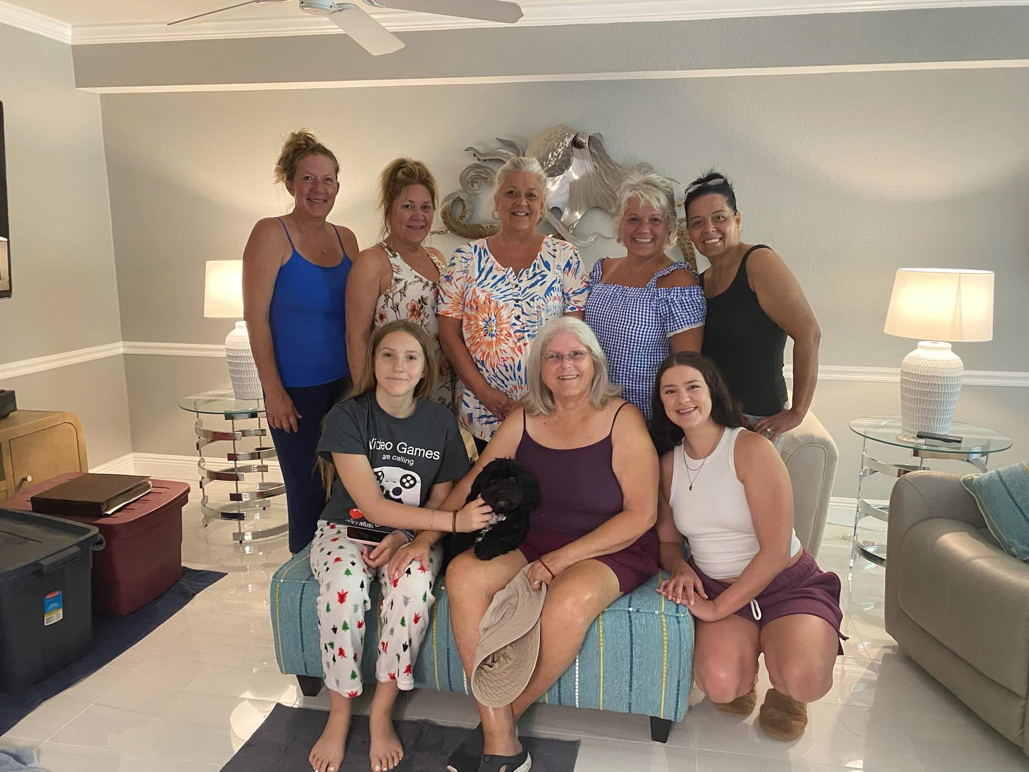 Grandma Hazel's girls gathered together in the living room