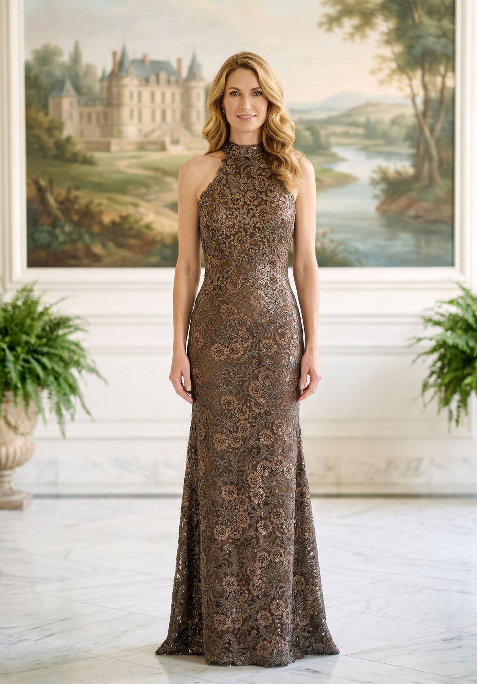 Morilee Collar Halter Evening Gown